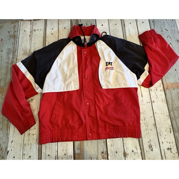 Vintage Red Cat‎ Hooded Racing Jacket Men's Size Large Made By Turning Point
